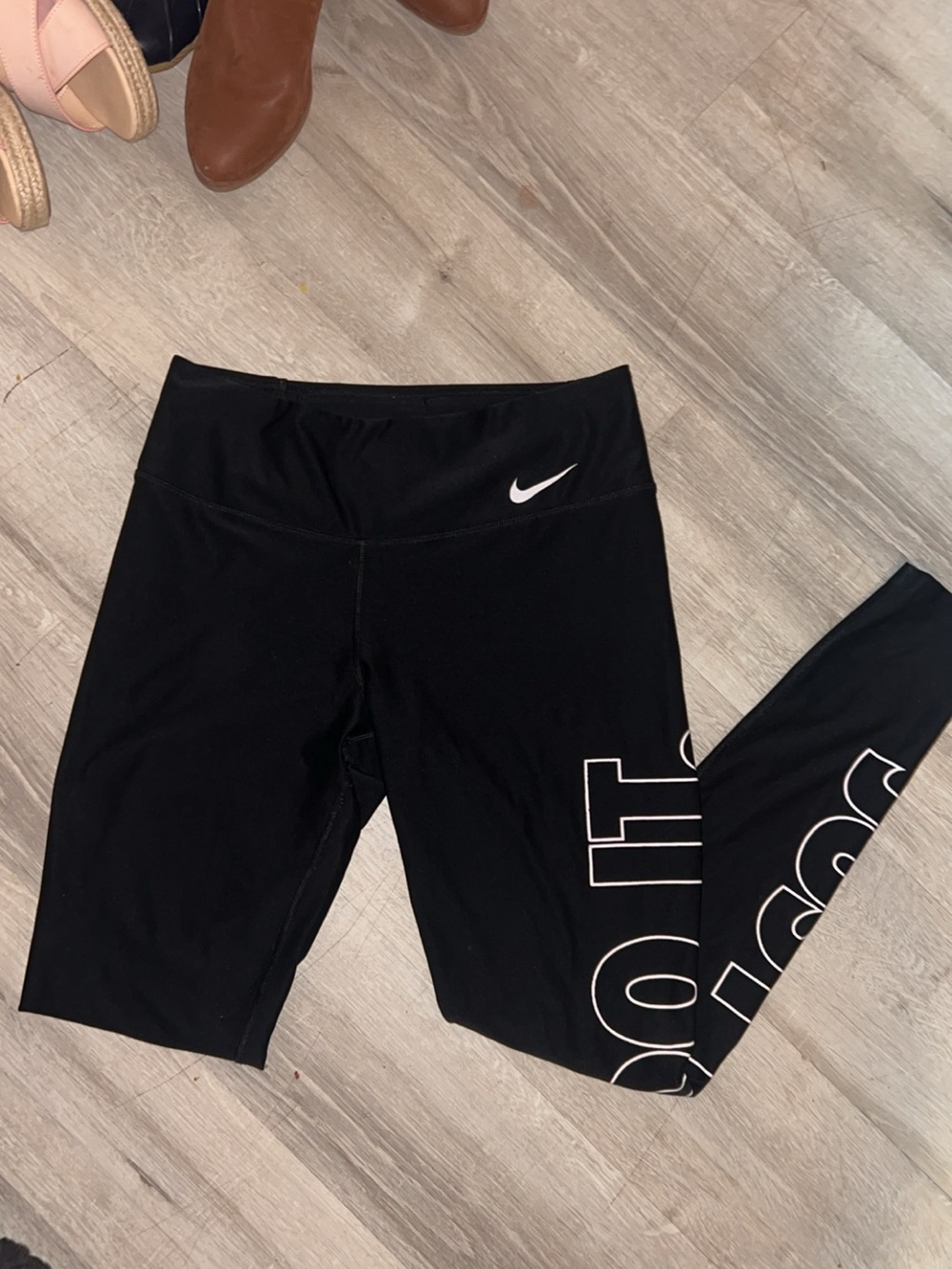 Nike Black Leggings with White 'Just Do It' Side Print
